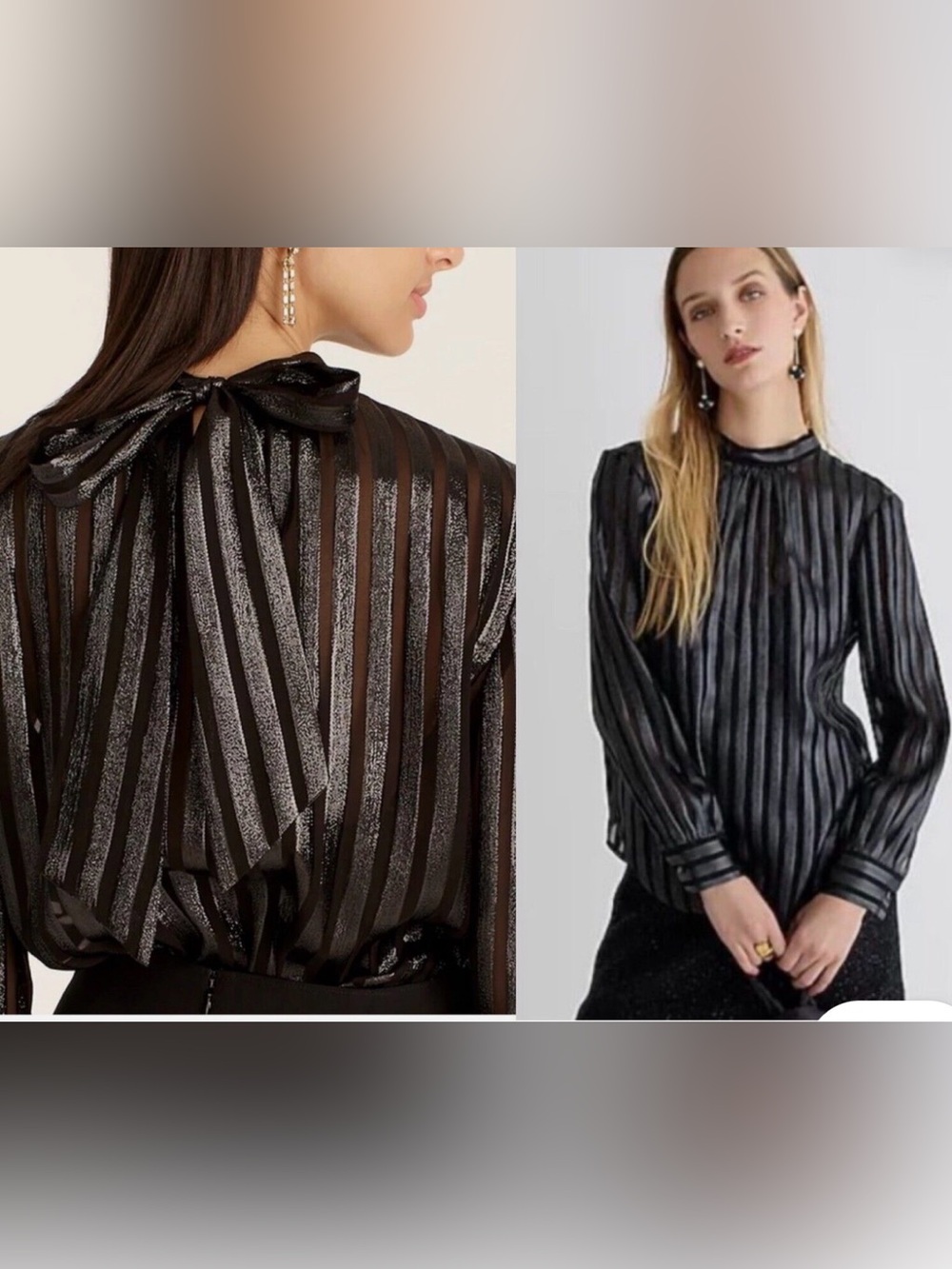 NWT J. Crew Silk
Metallic Chiffon Mockneck Top
Blouse Black Long Holiday NWT